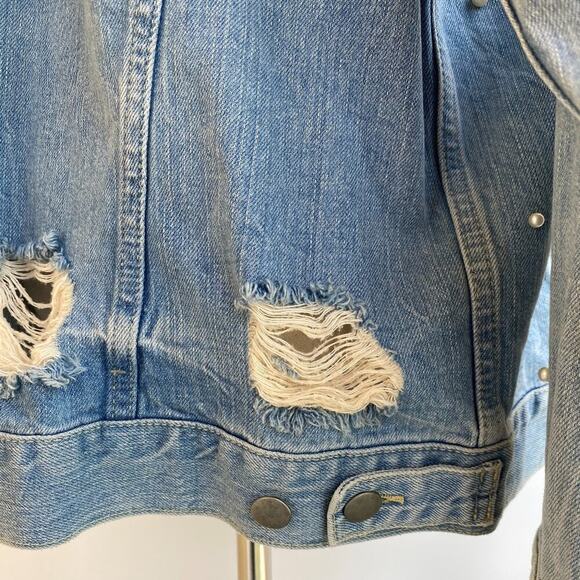 Free People Sunday Funday Pearl  Denim Jacket sz S - Picture 12 of 14
